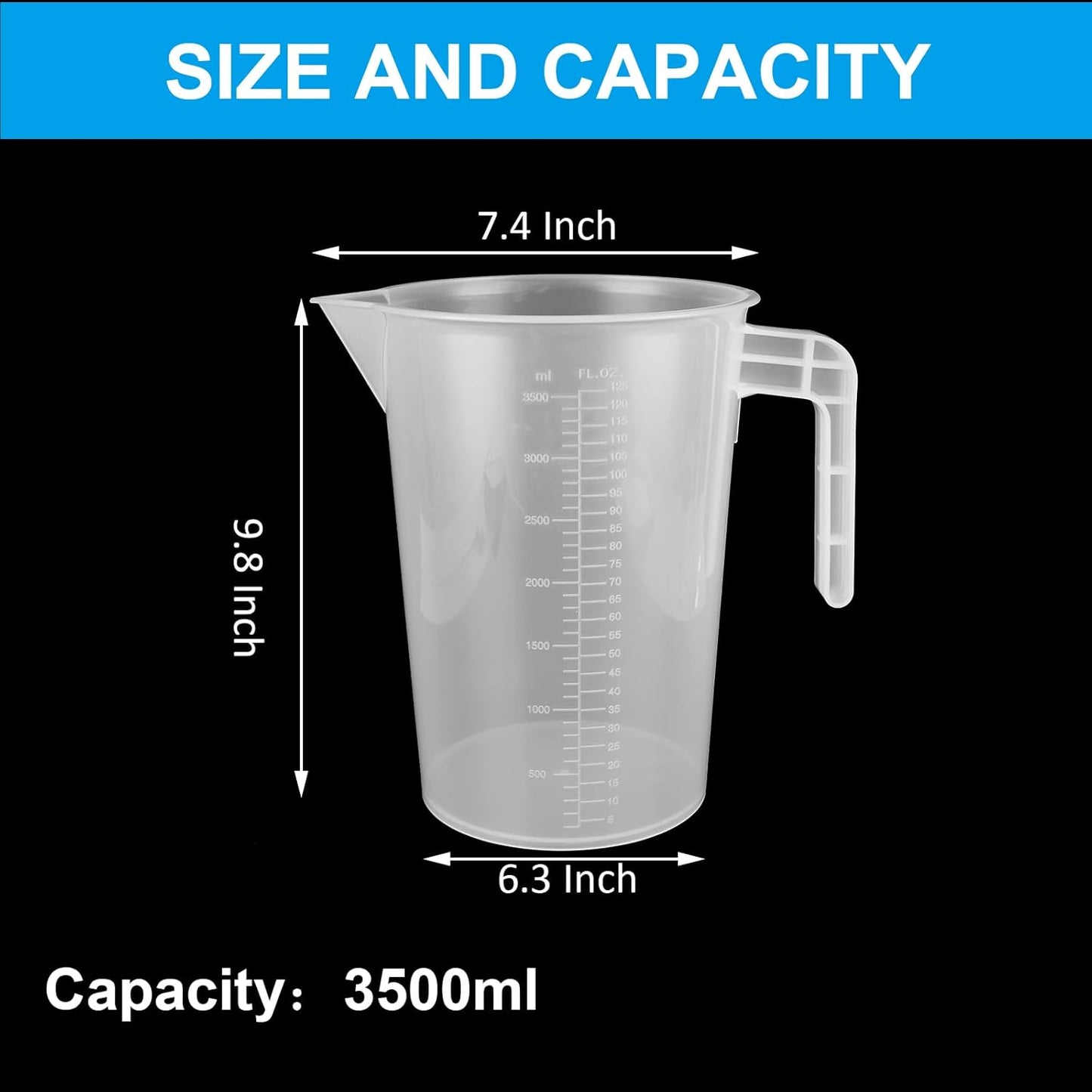 3 Pack 3.5 Liter Measuring Pitcher, Plastic Measuring Cups with Cover, Clear Plastic Graduated Measuring and Mixing Pitcher, Large Measuring Container with Handle and Pour Spout (3500ml)