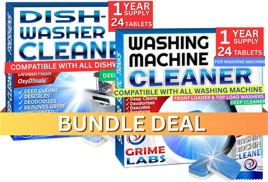 Washing Machine & Dishwasher Cleaner Tablets Bundle – 12-Month Supply | Deep Cleaning & Deodorizing Tablets for Dishwashers & Washing Machines | 48-Tablet Set – Value Pack