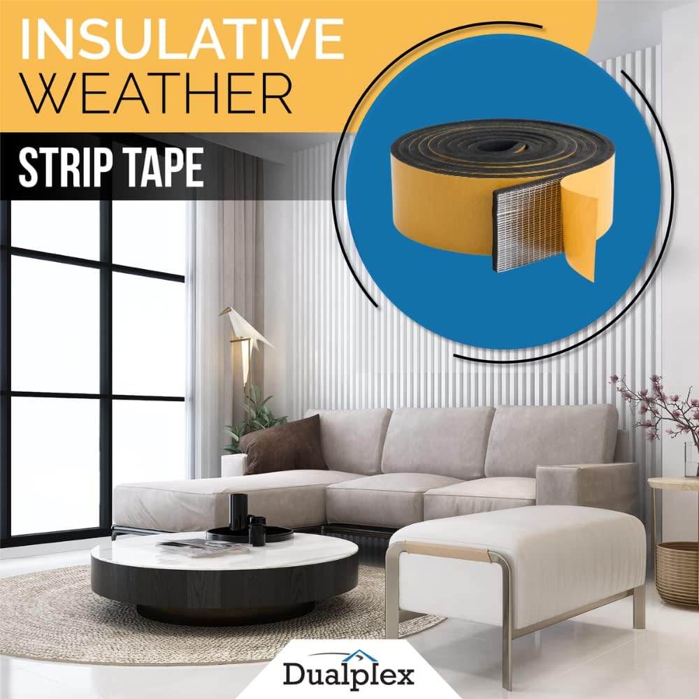 High Density Foam Weather Stripping Door Seal Strip Insulation Tape Roll for Insulating Door Frame, Window, Air Conditioner | Self Adhesive Sealing Weatherstrip (3 in x 1/8 in x 10 Ft, Black)
