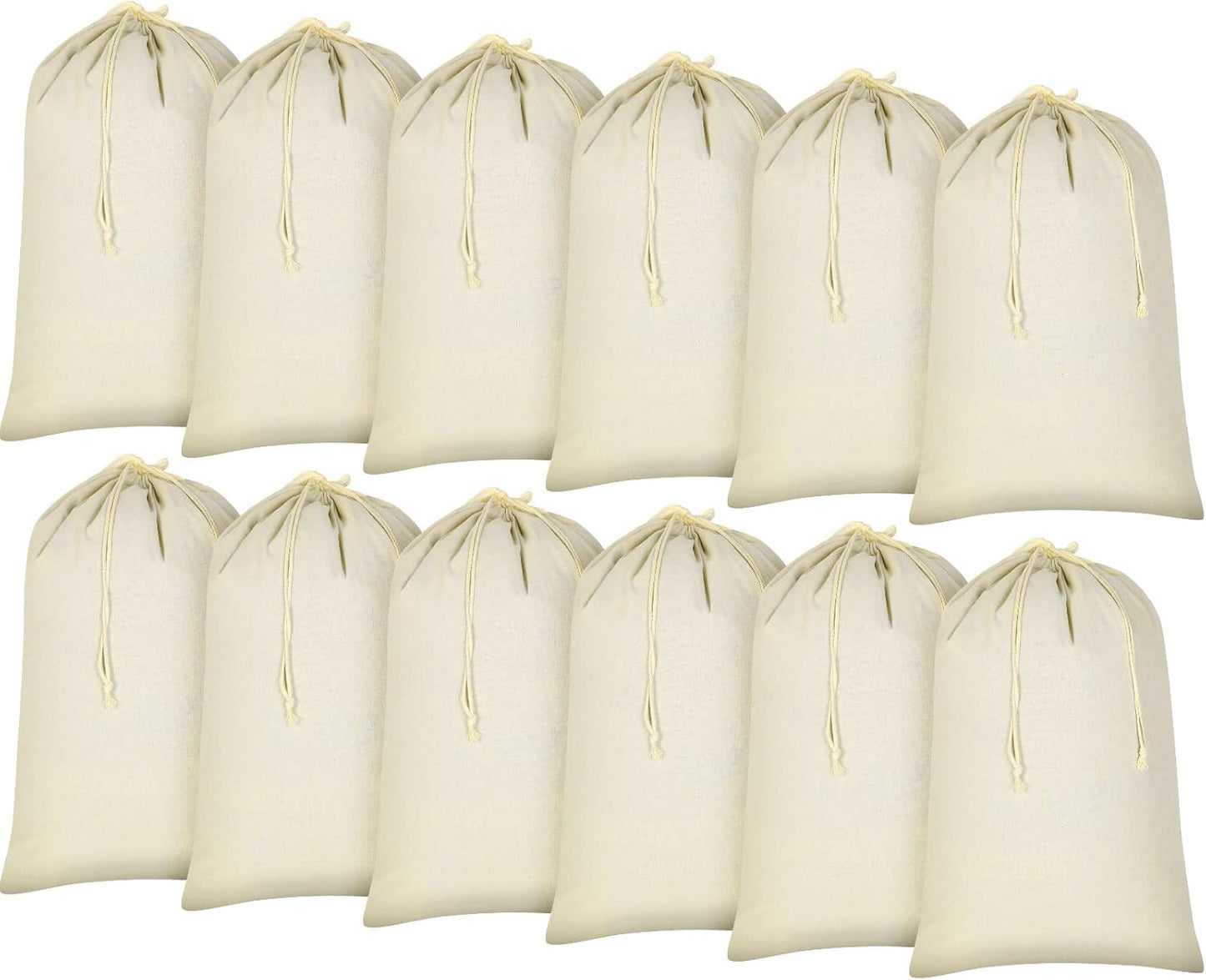 12 Pieces 28" x 36" Canvas Laundry Bags Bulk Large Cotton Laundry with Drawstring Heavy Duty Hamper Liner Washable Dirty Clothes Santa Bag for Travel Household