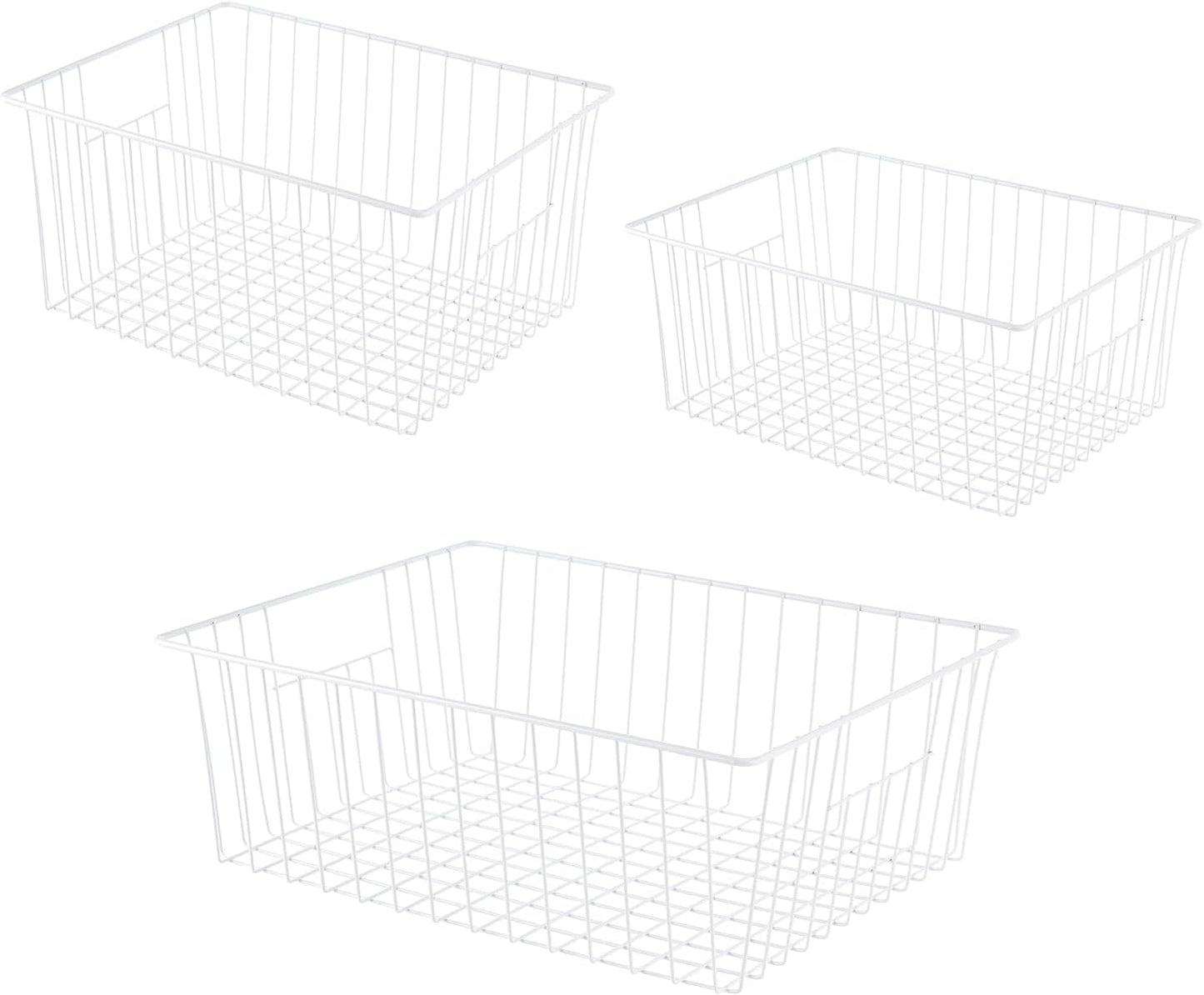 Freezer Organizer Bins, Upright Freezer Storage Blacks for 16, 17, 21 cu.ft Standup Freezer, Deep Freezer Organizer Bin with Hndle Add Space Easy Reach, White, 3Pack.