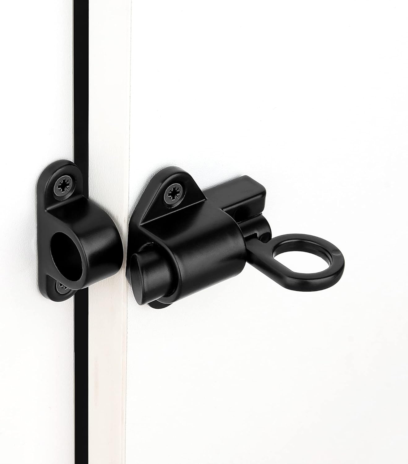 7 Packs Self-Closing Latches，Black Spring Door Lock，Resilient Bolt Latch Aluminum Alloy Safety Automatic Spring Barrel Slide Door Lock with Screws,Used for Gate,Window and Cabinet etc