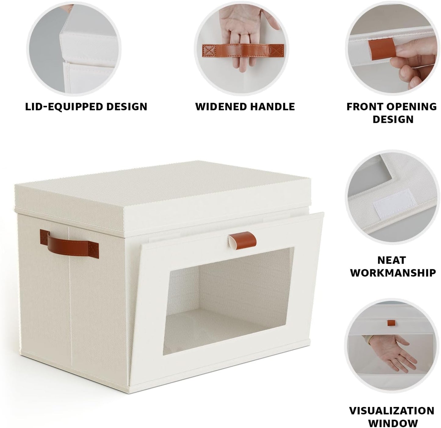 Large Storage Bins with Lids,Stackable&Collapsible Closet Storage Bins,Oxford Fabric Organizer Box with Clear Window,Large Decorative Storage Boxes for Shelves,Wardrobe,Living Room(Beige)