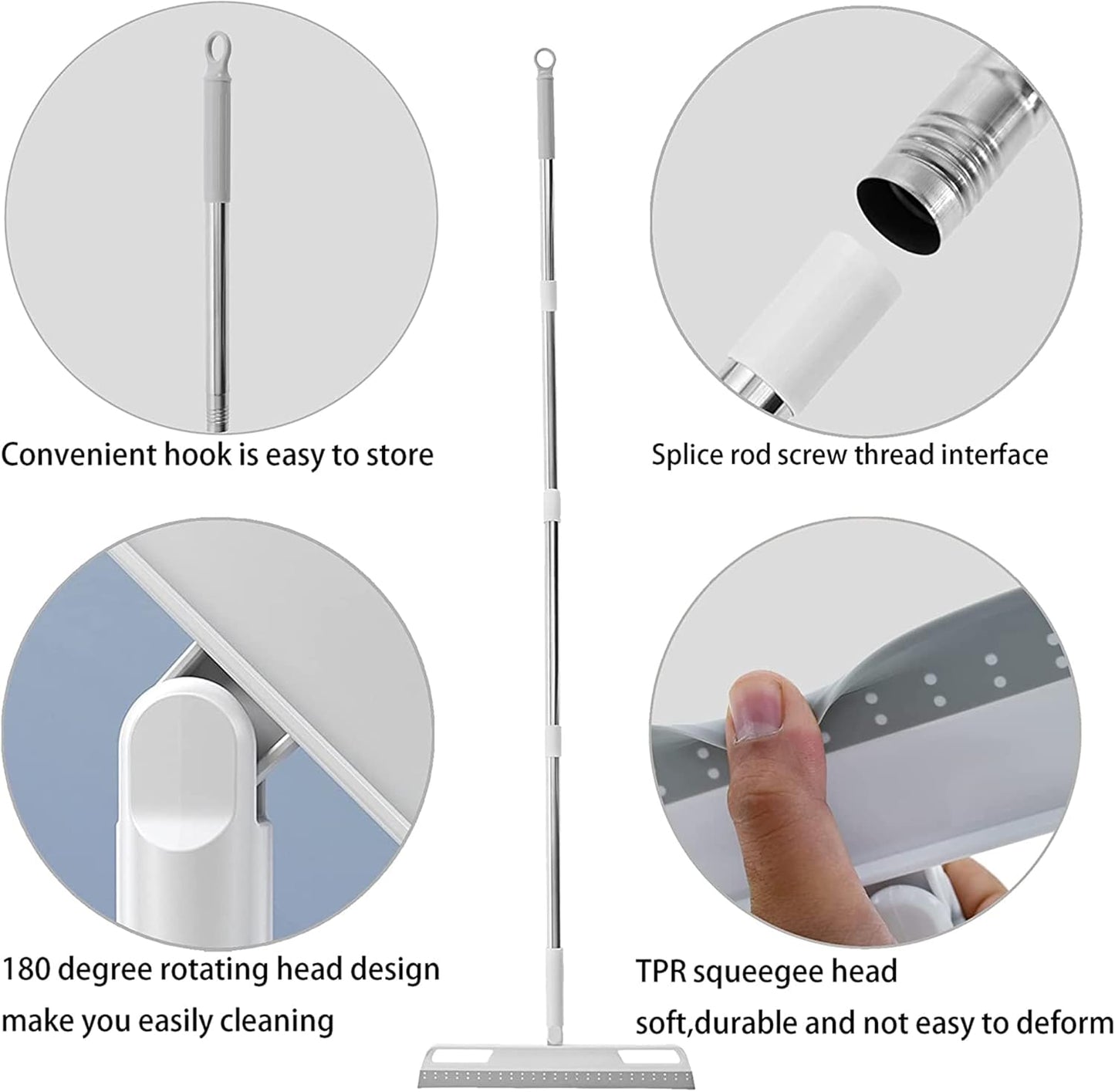 Multifunction Magic Broom, Silicone Floor Squeegee with 56" Long Handle, Rubber Sweeper, Air Broom for Floor Bathroom Kitchen Shower Tile Pet Hair Fur Marble Glass Water Window Foam Cleaning (Grey)