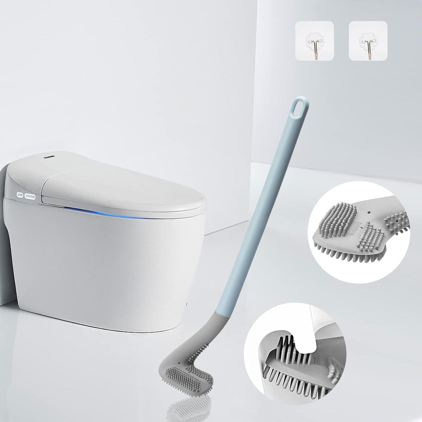 2Pcs Toilet Brush, Slim Compact Bathroom Toilet Scrubber No Dead Corners Silicone Toilet Brush, Curved Design Angled Toilet Cleaner Brush Scrubber for Deep Cleaning