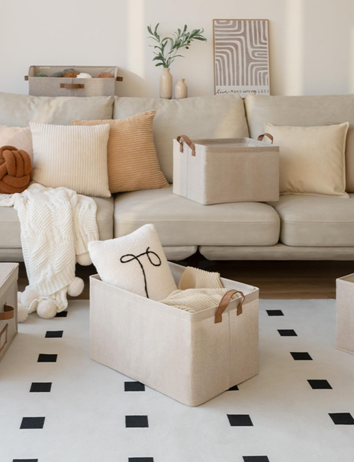 StorageWorks Storage Bins, Fabric Storage Bins for Shelves, Large Storage Baskets with Metal Frame, Closet Baskets and Bins with Handles, Brown and Beige, 2-Pack