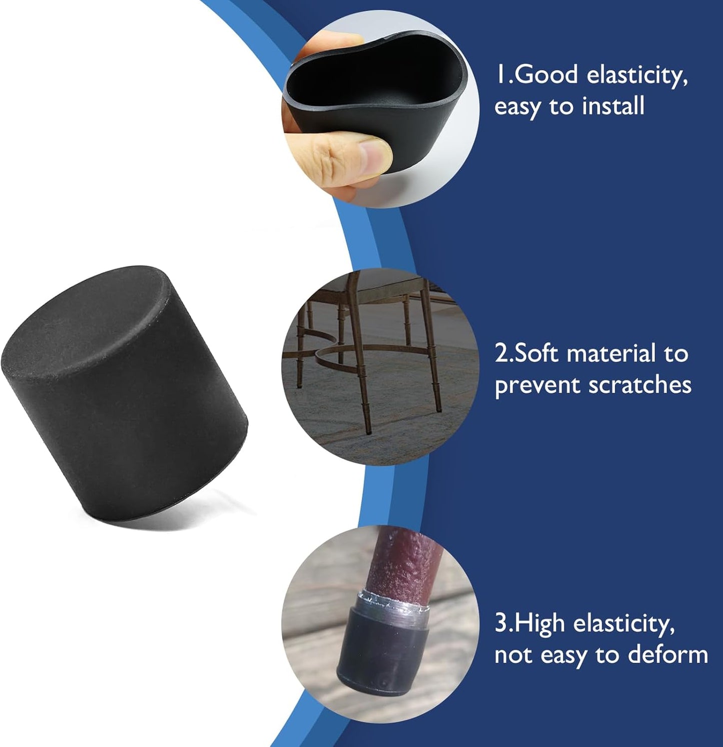 4 Pcs 1-1/4" Round Rubber Chair Leg Caps, PVC Table Leg Covers, Flexible & Anti-Slip Furniture Leg End Caps, Chair Leg Floor Protectors for Bar Stool Leg Patio Indoor, Black