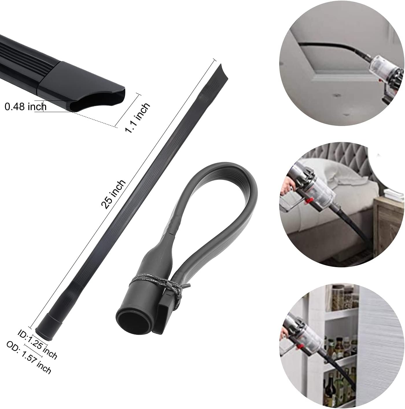 10 Pcs Universal Vacuum Attachments for Shop Vac Accessories - 2 1/2" to 1 1/4" and 1 7/8" to 1" Vacuum Hose Adapter Kit, Vacuum Brush Attachment Flexible Crevice Tool, Vacuum Extension Wand