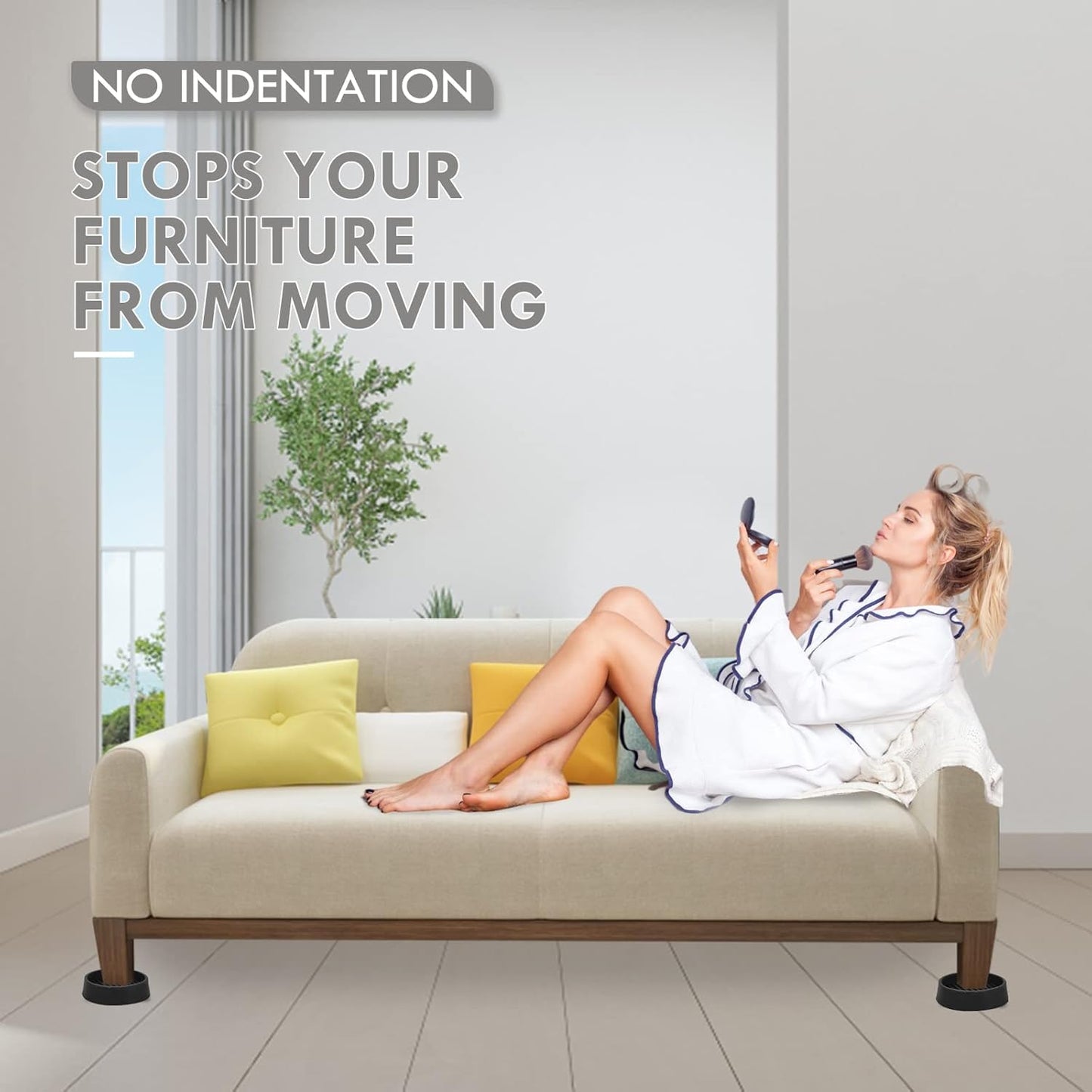 Furniture Coasters, 1.5X1.5 Rubber Caster Cups Non Slip Furniture Pads Non Skid Furnitures Grippers Anti Slide Floor Protector for Bed Couch Table Chair Stoppers (Black, 12 Pack)