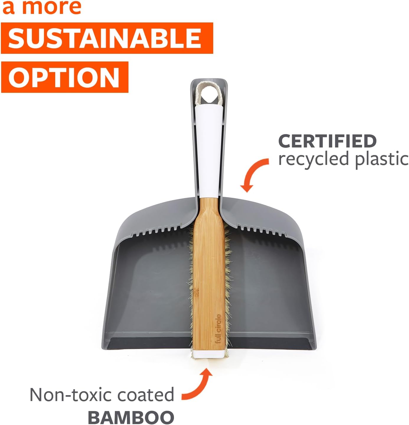 Full Circle Clean Team Brush & DustPan Set, White & Grey