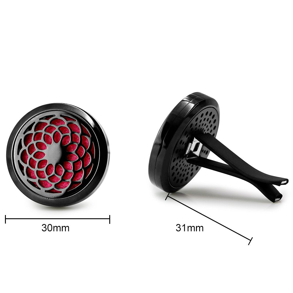 2PCS 30mm Car Aromatherapy Essential Oil Diffuser Stainless Steel Black Locket with Vent Clip 12 Felt Pads