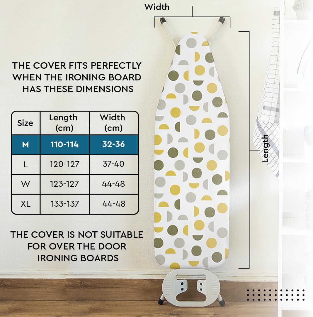 Encasa Ironing Board Covers (44 x 13.5 inch) Drawstring Tightening with Thick 3 mm Felt Padding, Easy Fit, Scorch Resistant, Printed - Grey Tiles as Unit in hand is for 44*13.5