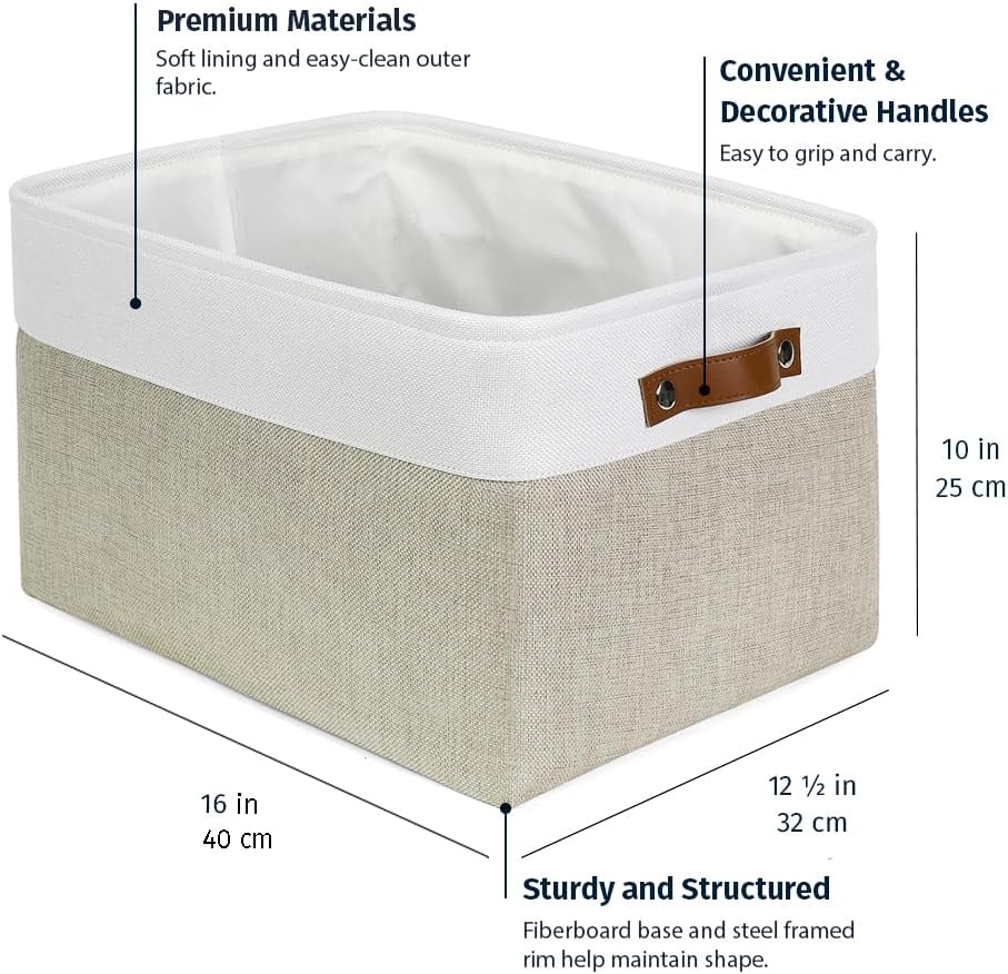 OrganiHaus Extra Large Fabric Storage Bins for Shelves 16x13in, Closet Storage Baskets for Shelf Organizing, Canvas Rectangle Bins for Organization, Linnen Baskets for Organizing - Beige/Off-White