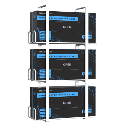 Glove Holder Dispenser for Wall Mount, White Metal Disposable Latex Gloves Holder for Lab, Wall-Mounted Rubber Box Holder, Tissue Rack for Kitchen and Garage