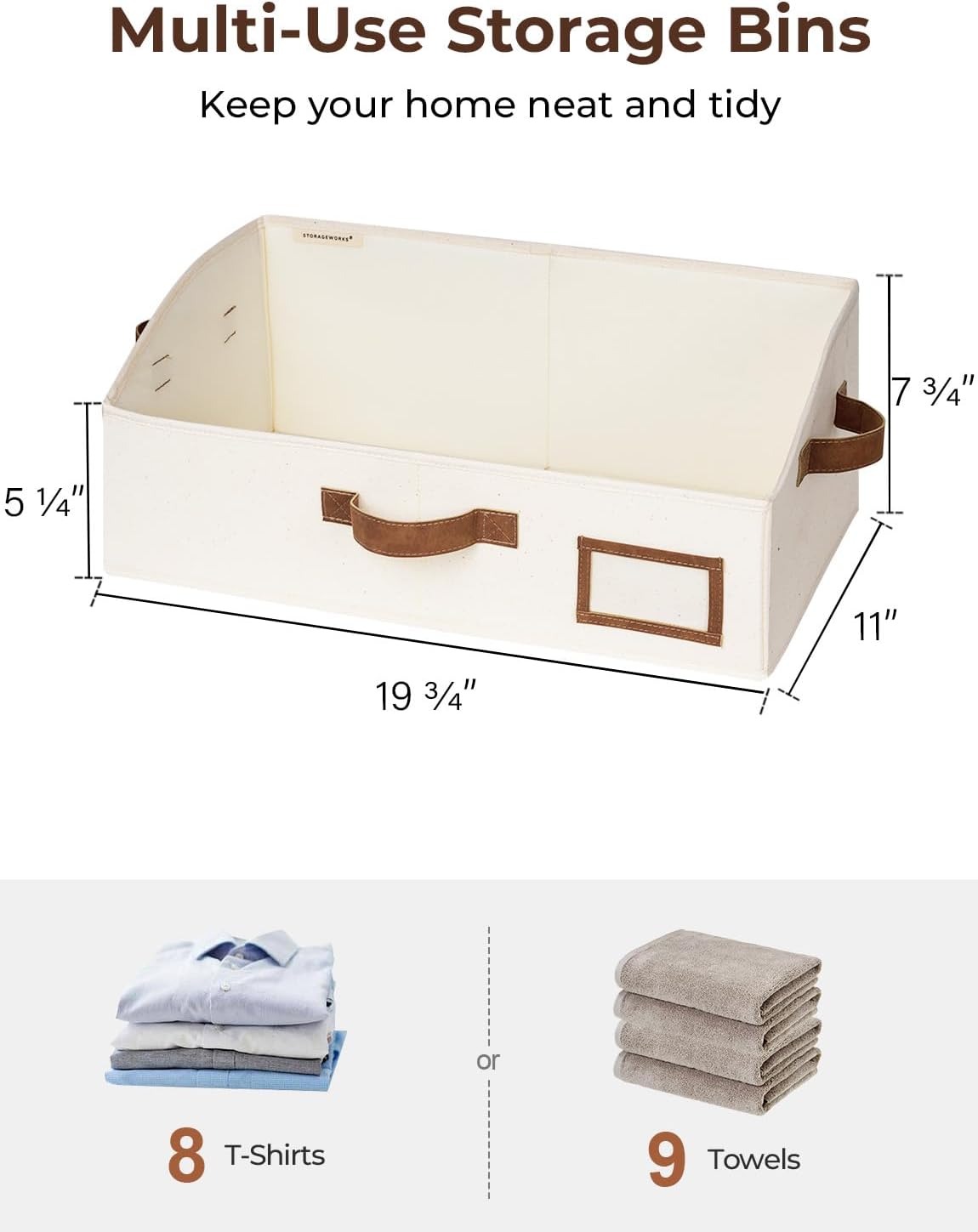 StorageWorks Closet Storage Bins, Trapezoid Organizer Box for Shelves, Fabric Clothes Bin, Foldable Organizing Baskets with Handles, Large, Ivory White, 3-Pack