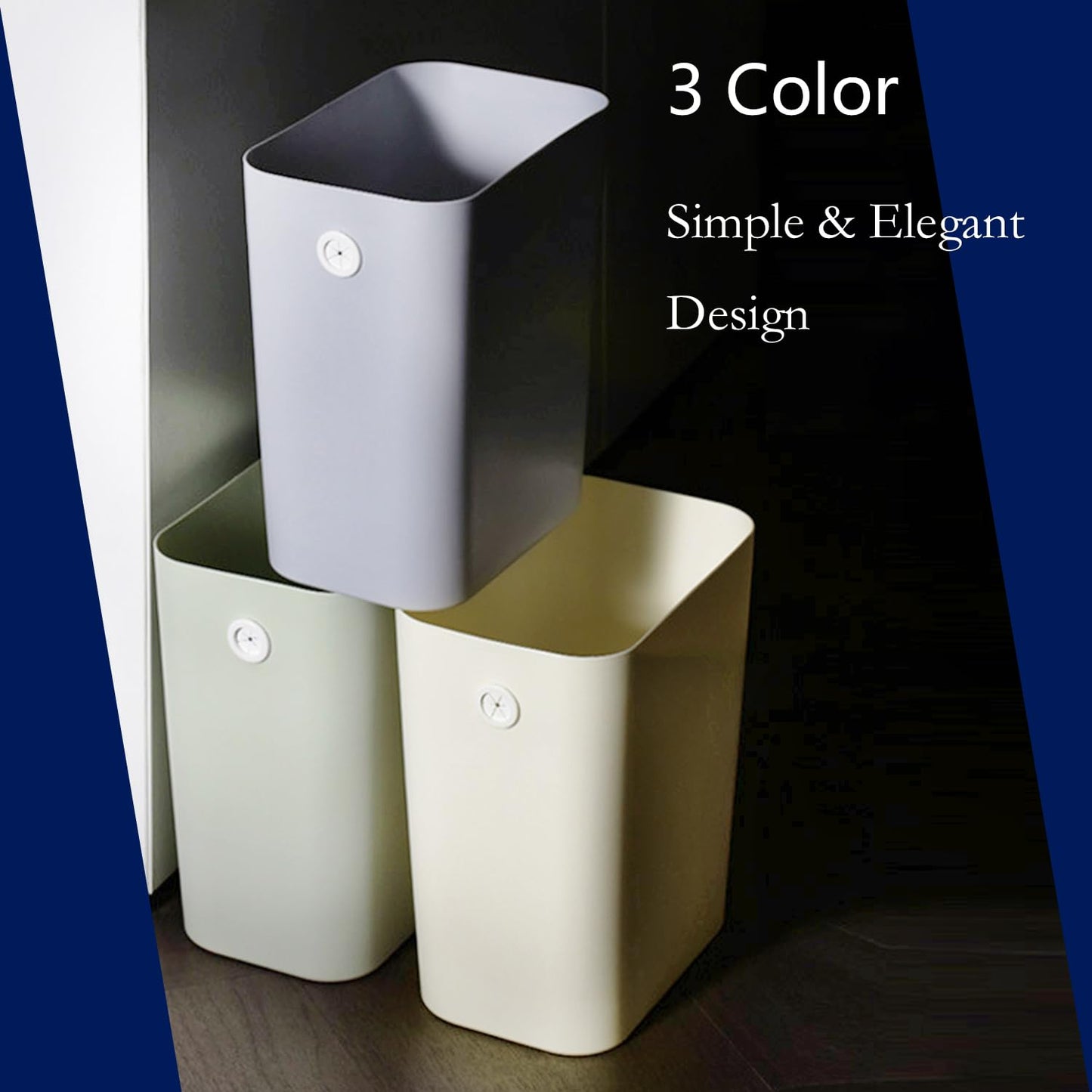 Rectanglar Small Trash Can 3 Pack, 3 Gallon/12 L Office Garbage Can Wastebasket, for Bedroom, Bathroom, Dorm, Kitchen, Under Sink, Under Desk, Plastic Trash Bin Garbage Bin– Green Grey Cream