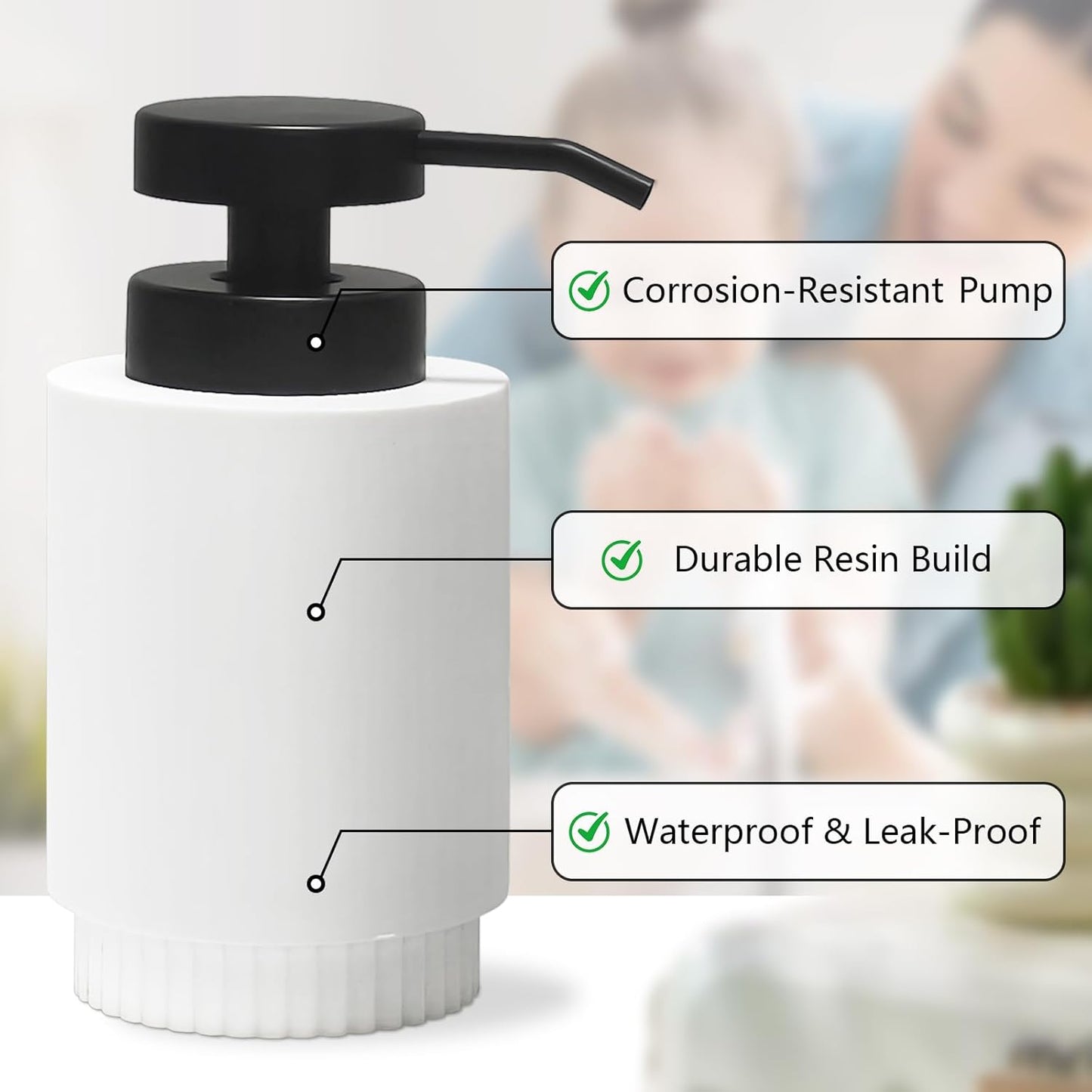 Resin Soap Dispenser for Bathroom, Hand Lotion Liquid Dispenser Easy-to-Press with Reusable Plastic Pump for Shampoo Bathroom Kitchen Countertop Rust-Proof 10 oz White
