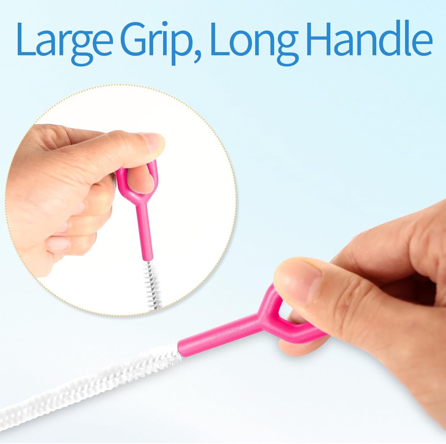 6 Pack Straw Cleaner Brush - 12.6" Extra Long Straw Cleaners Full Bristles Coverage with Different Sizes and Comfortable Handle for Reusable Drinking Straws,Bottle,Cup,Tube - 10mm Pink