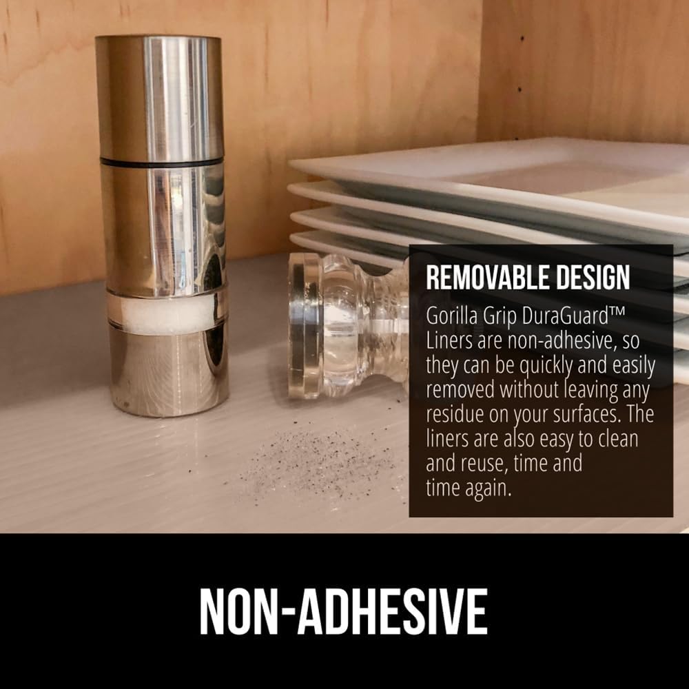 GORILLA GRIP DuraGuard Shelf Liner, 20x20 Non-Adhesive Cabinet Liners for Kitchen Drawers, Shelves, Refrigerator, Pantry Storage, Bathroom Closet, Durable Waterproof BPA Free Ribbed Plastic, Beige