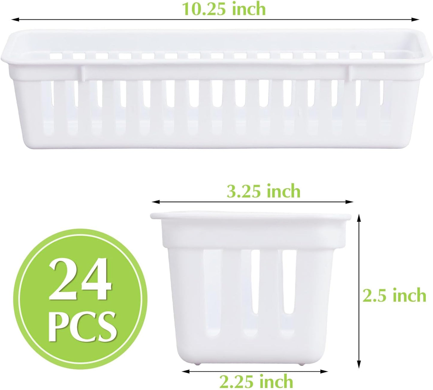 Domensi 24 Pcs Slim Plastic Storage Baskets Tray for Organizing 10.25 x 3.25 x 2.5 Inch Small Storage Bins Stackable Drawer Pencil Trays Holder for Desk Garage Office Containers(White)