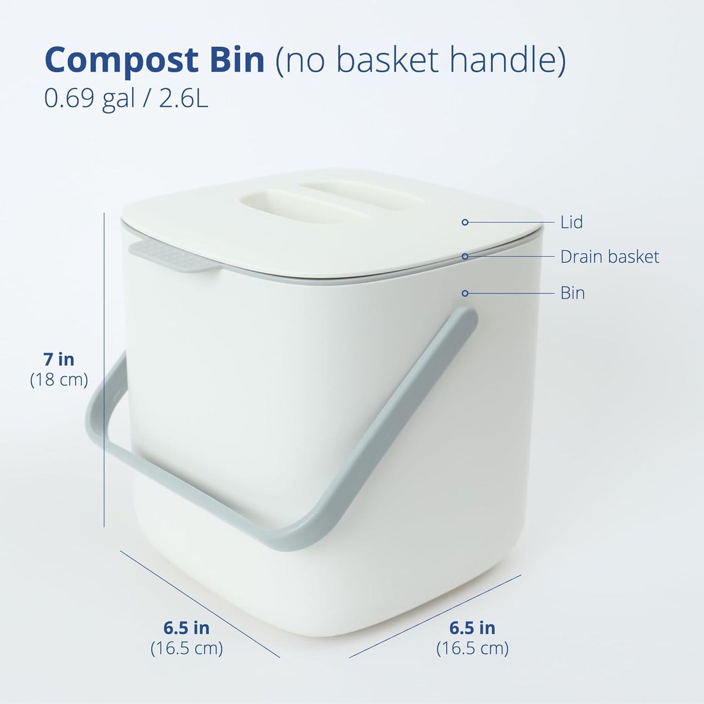 Blue Ginkgo Kitchen Compost Bin [2.6L / 0.69 GAL] – Filter-Free, Odor-Tight Countertop Food Waste Pail with Handle (Made in Korea, White)