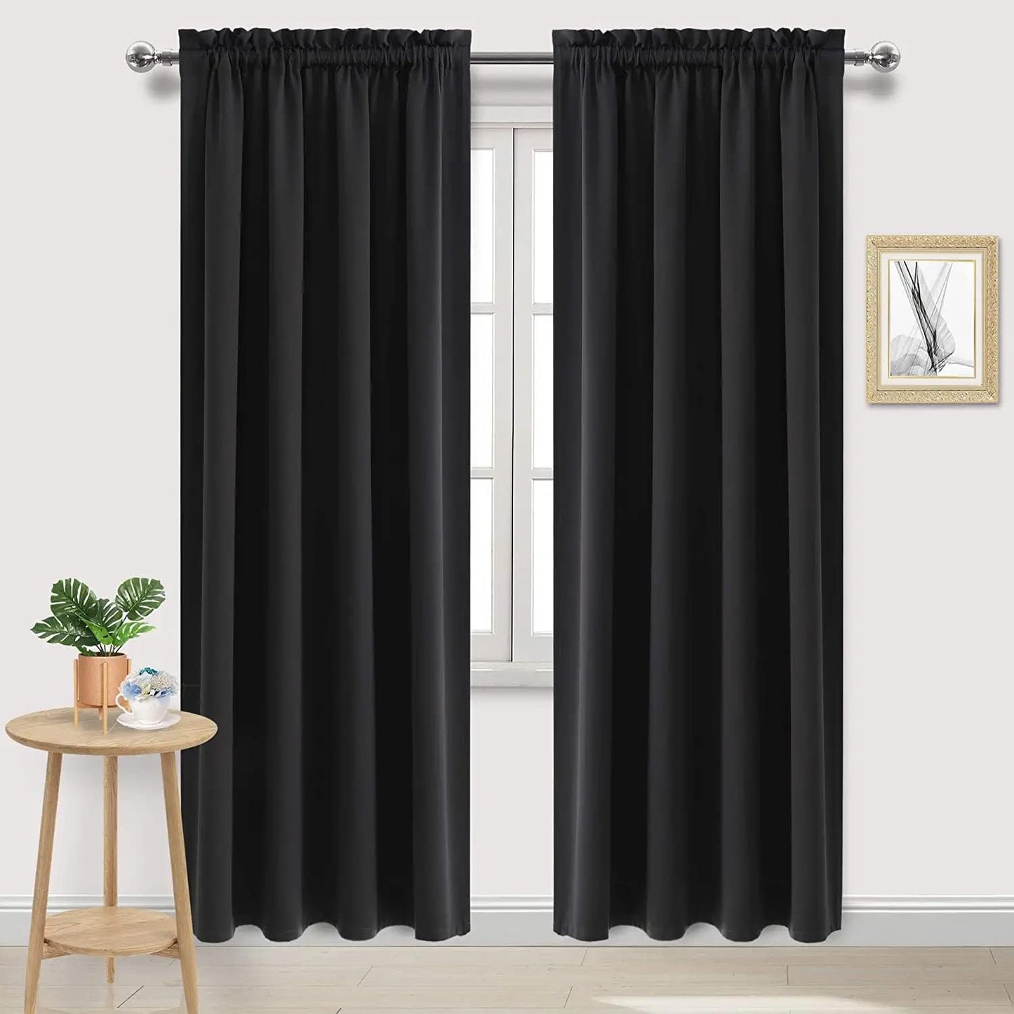 DWCN Black Blackout Curtains for Bedroom, 60 x 84 inches Long - Room Darkening Thermal Insulated Large Drapes, Set of 2 Rod Pocket Curtain Panels