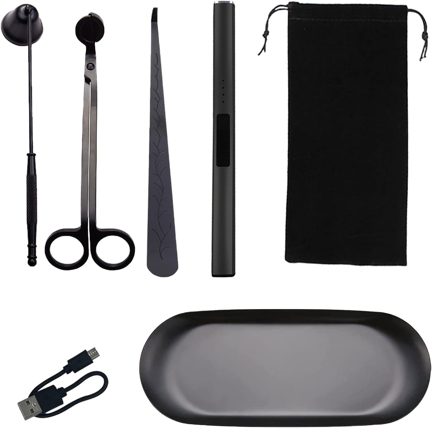 5Pcs Stainless Steel Candle Wick Trimmer Set, Black Candle Wick Trimmer, Candle Wick Dipper, Candle Wick Snuffer and USB Rechargeable Candle Lighter for Candle Lovers(Black)