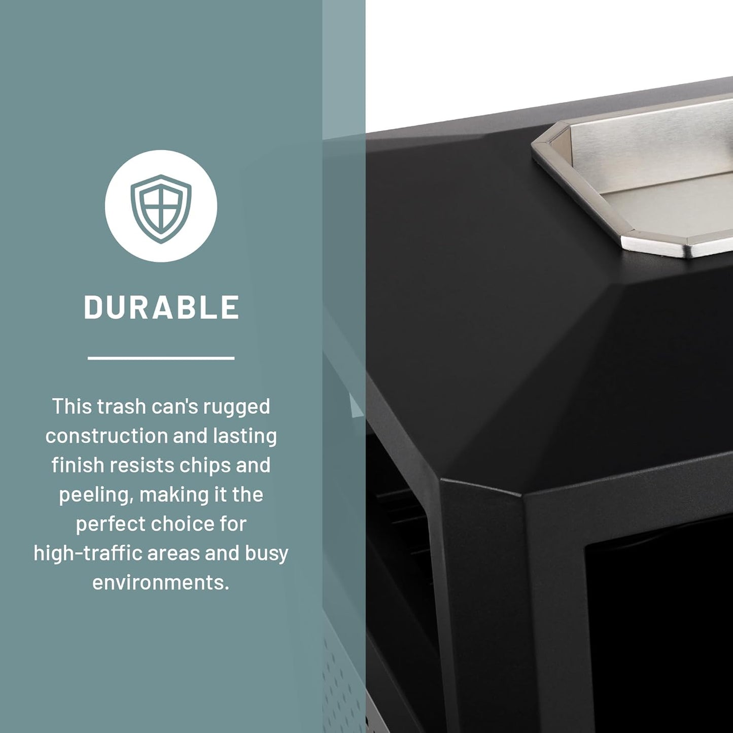 Safco Evos Steel Trash Can, 38 Gallons, Indoor and Outdoor Use, Commercial Garbage Can with Plastic Liner and Ashtray