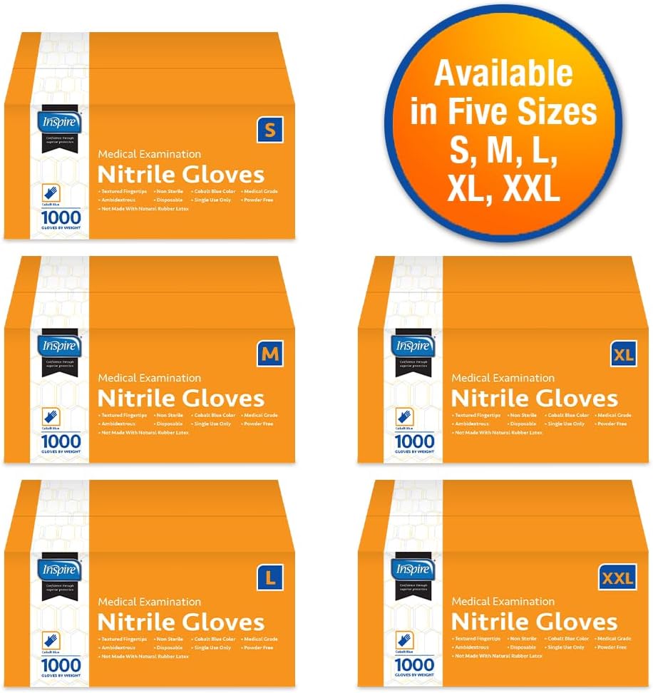 Inspire Nitrile Exam Gloves | The Original Quality Stretch Nitrile Cobalt Blue | 4.5 Gloves Disposable Latex Free Medical EMT