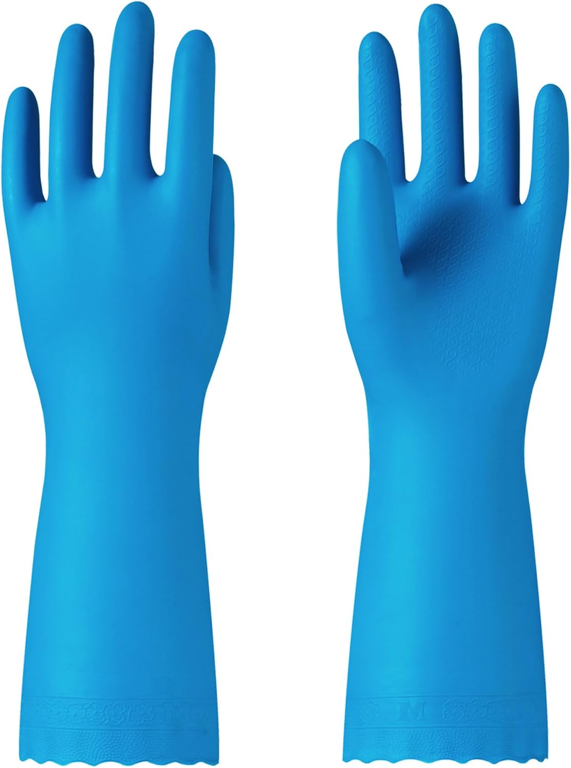 PACIFIC Cleaning Gloves with Latex free, Dishwashing Kitchen Gloves with Cotton Flocked Liner, Reusable, Non-Slip, Water Resistant Household Gloves, Blue, Large