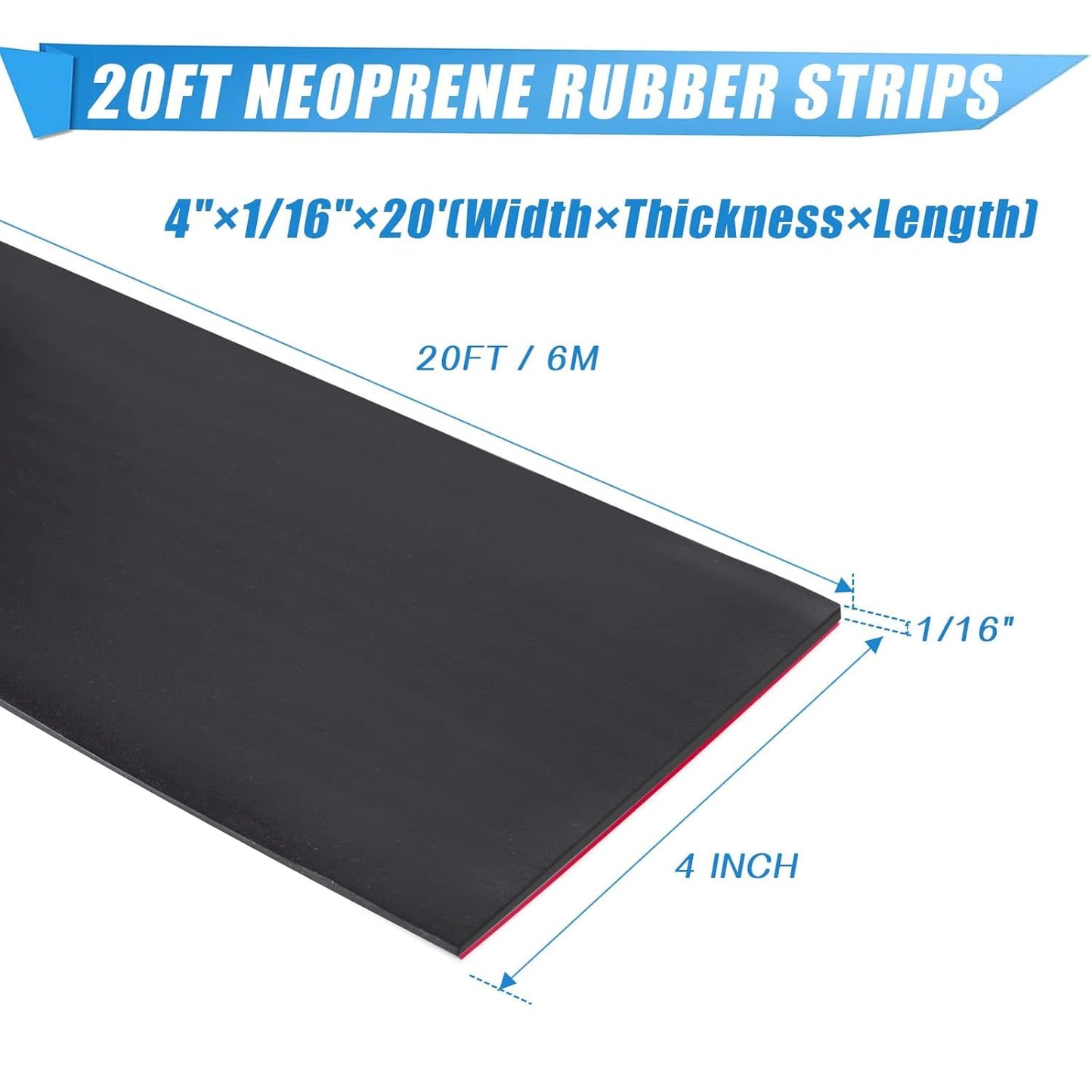 Adhesive Rubber Strips Neoprene Rubber Sheets, Rolls & Strips with Adhesive Backing Rubber Pads Self Stick Seal Rubber Gasket Adhesive Back for Matting Padding - 4" Wide x 1/16" Thick x 20' Long