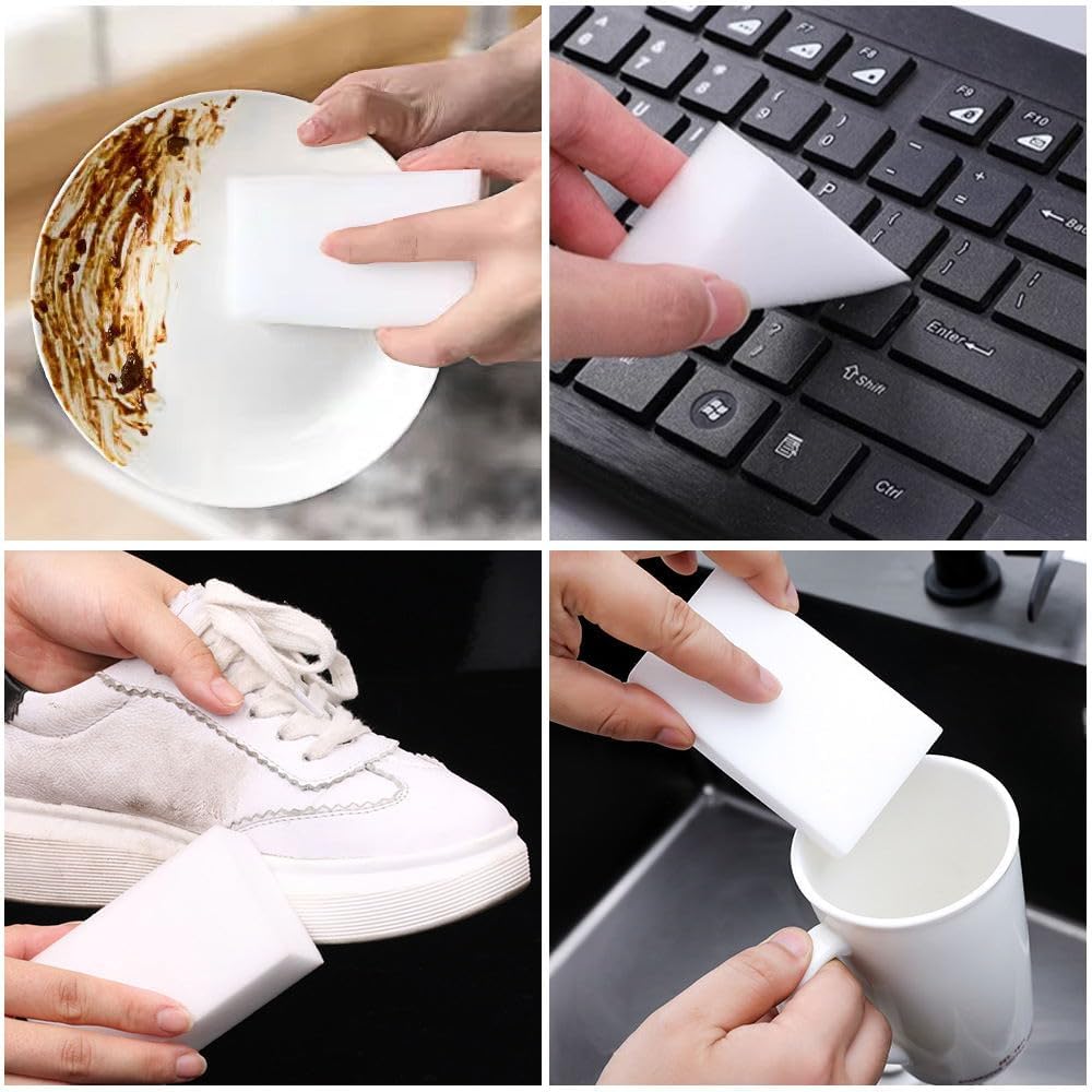 (50 Pack) Extra Large Eraser Sponge - Extra Thick, Long Lasting, Melamine Sponges in Bulk Boat Eraser Multi Surface Scrubber Foam Cleaning Pads - Bathtub, Floor, Baseboard, Bathroom, Wall Cleaner