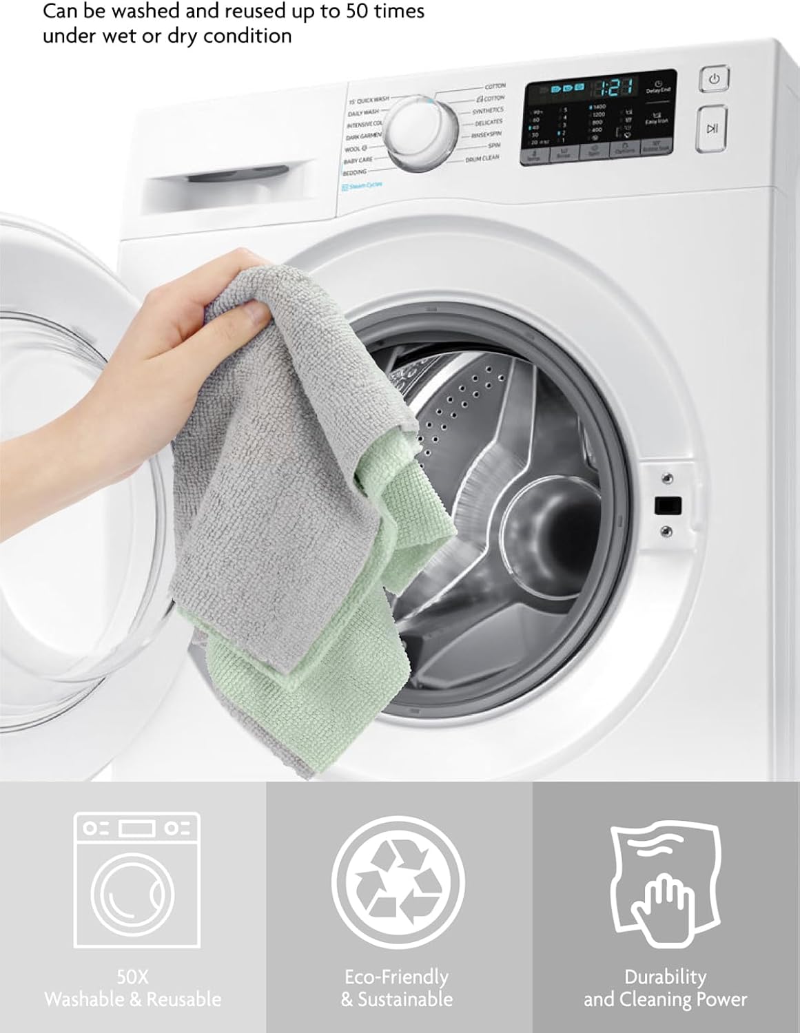 Fantasticlean Microfiber Cleaning Cloth Roll -75 Pack, Tear Away Microfiber Towels, 12" x 12", Reusable, Washable, Scratch Free, Ultra Absorbent Dishcloth for Home Supplies, Car, Pet (Moss Green)