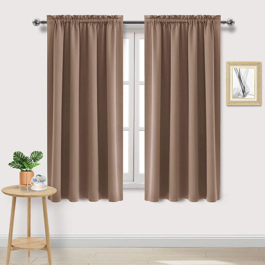 DWCN Blackout Curtains Room Darkening Thermal Insulated Bedroom Curtains Window Curtain Panels, 52 x 63 inches Long, Set of 2 Khaki Rod Pocket Drapes