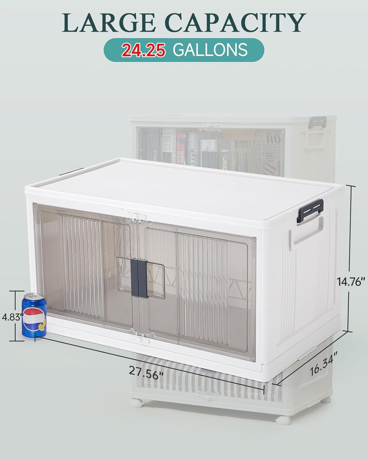 OlarHike 97QT Stackable Storage Bins with Lids - Folding Storage Box with Doors and Wheels, Collapsible Plastic Storage Drawers for Closets, 3 Pack Cubes