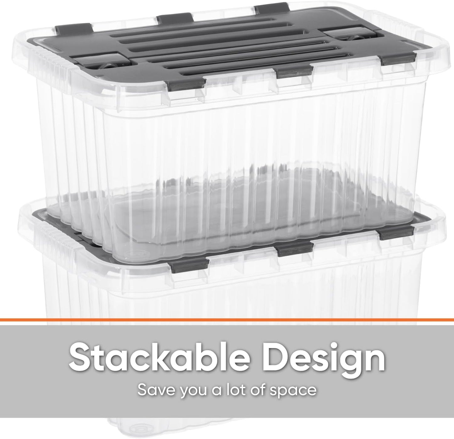 Superio Storage Bins with Lids, Clear Plastic Containers for Organizing, Stackable Totes, BPA Free, Odor Free, Organizer Boxes for Home, and Dorm (4 Pack, 15"x10"x10.25")