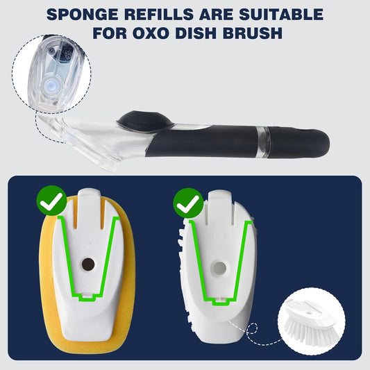 Sponge Brush Refills for OXO Dish Brush, 4 Pack Soap Dispensing Dish Refills, Scrub Replacement Head for Scrubber, Sponge Replacement Head Fits Soap Dispensing Handle