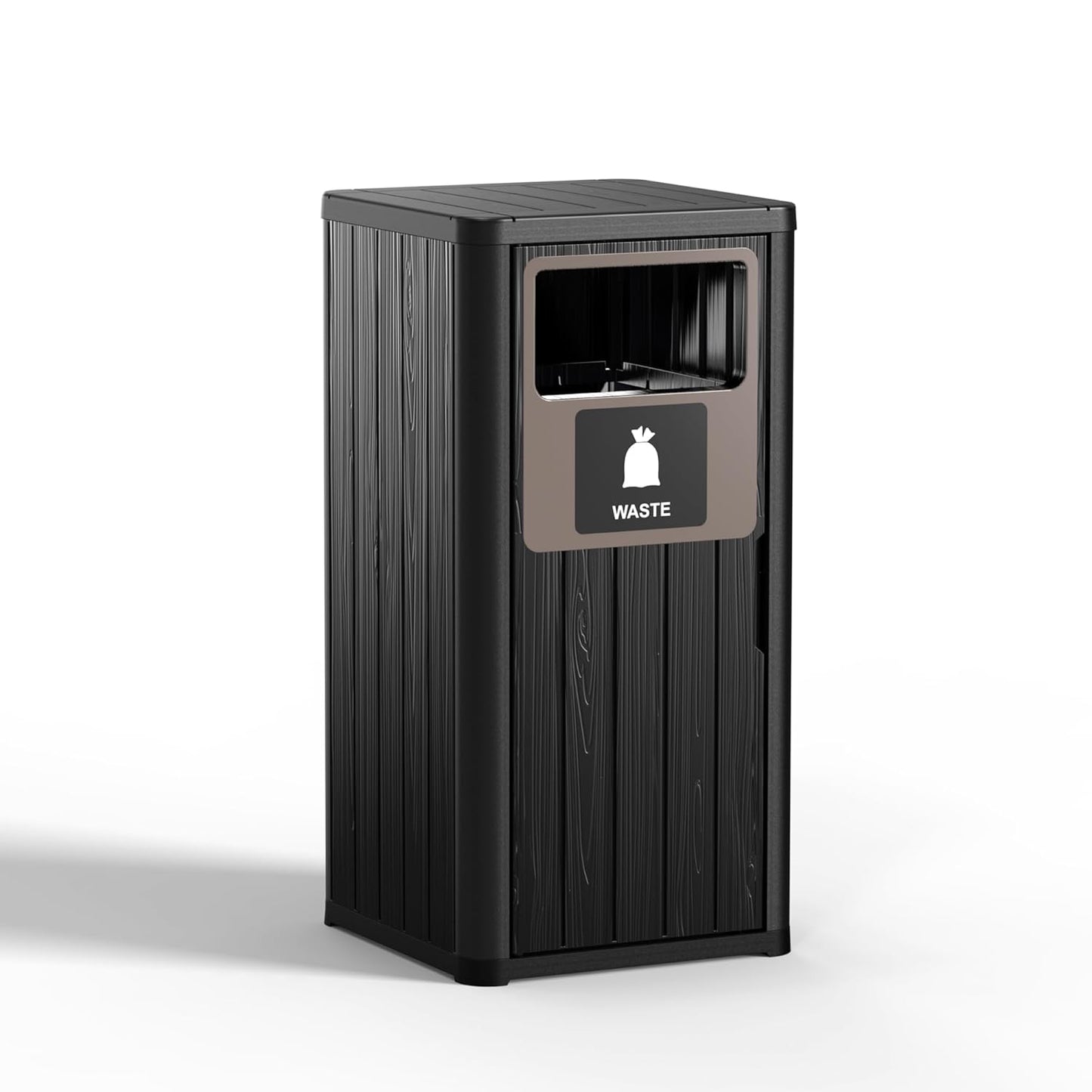 Outdoor Single Barrel Trash Can,Waterproof Resin Garbage Can with Garbage Labels,Durable Waste Bin for Porch, Backyard,Kitchen,for 30 to 39 Gallon Trash Bags