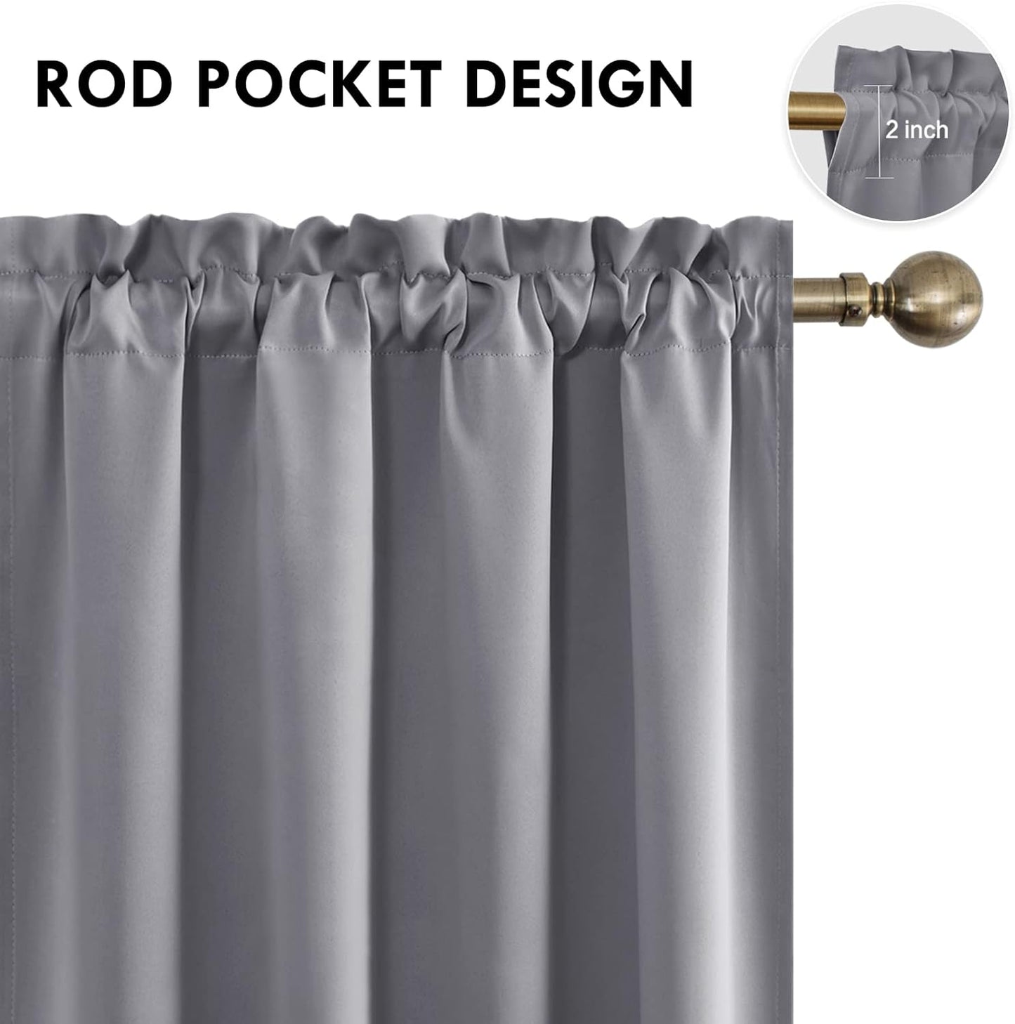 DWCN Grey Room Darkening Blackout Curtains - Thermal Insulated Privacy Energy Saving Window Curtain Drapes 52 x 63 inch Length, Set of 2 Bedroom Living Room Curtains