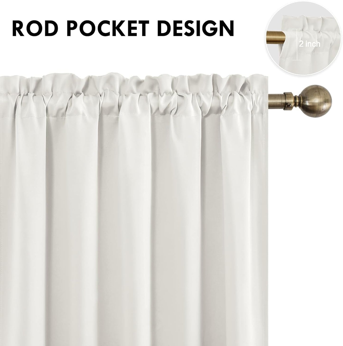 DWCN Blackout Curtains for Living Room Thermal Insulated, Energy Saving & Noise Reducing Bedroom Curtains, Ivory, W 70x L 63 Inch, Set of 2 Rod Pocket Curtain Panels
