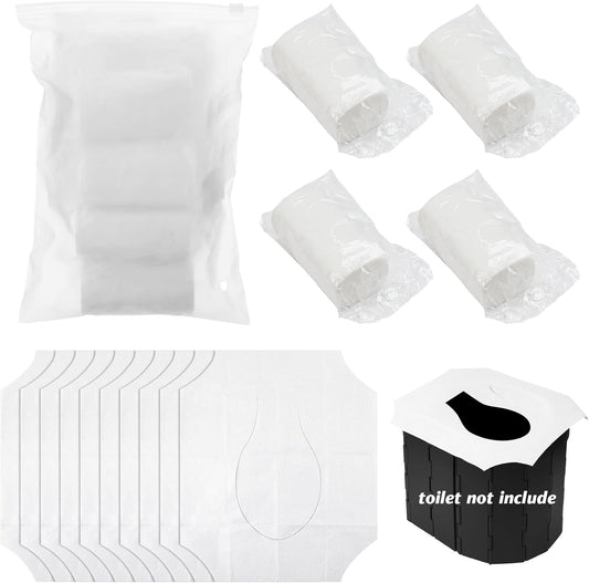 10 Pack Toilet Seat Covers Disposable with 4 Pack Portable Toilet Paper, Large Waterproof Potty Covers, Individually Wrapped Travel Accessories for Public Restrooms, Airplane, Camping