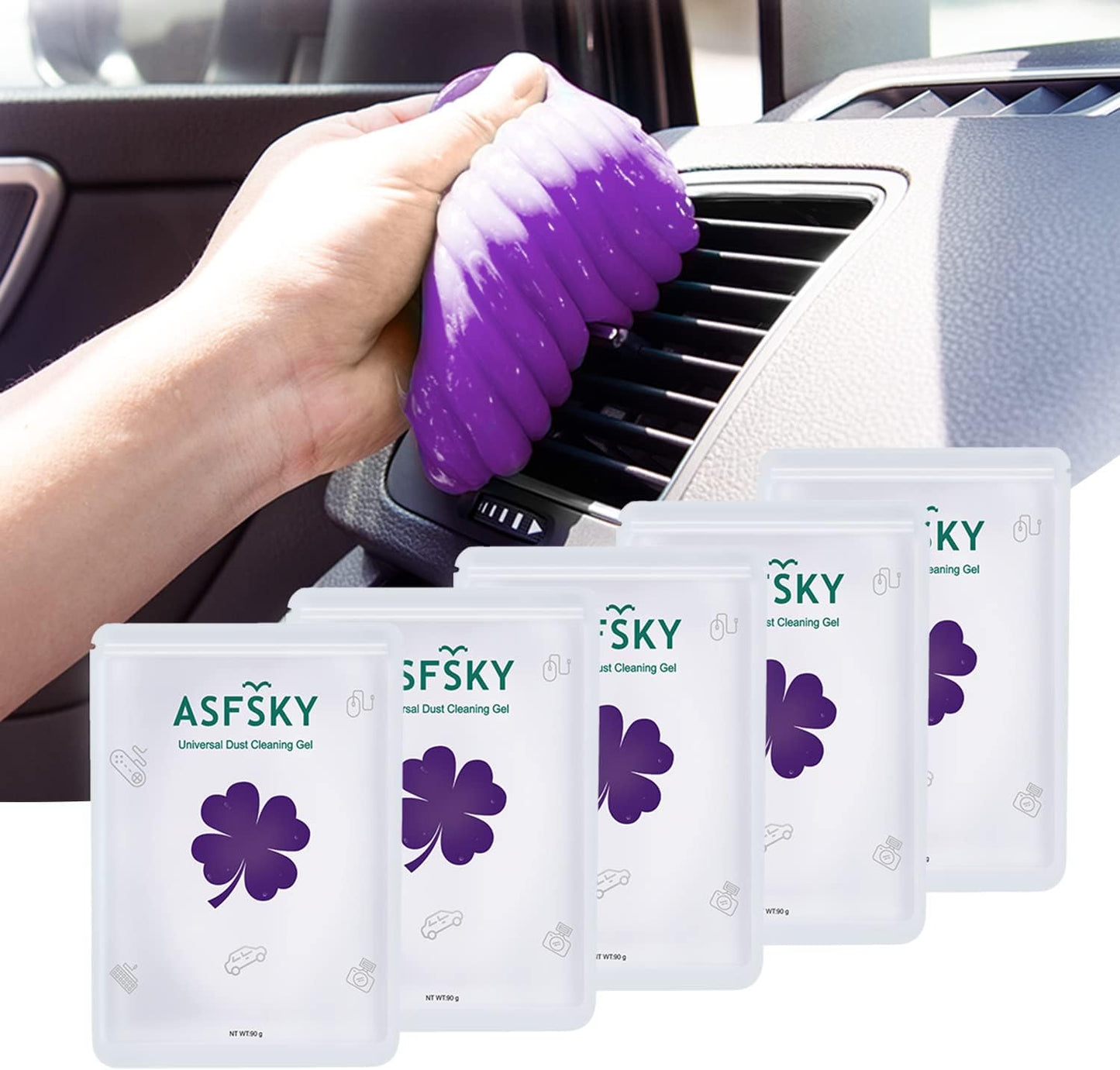 ASFSKY Car Cleaning Gel - 5 Pack Purple, Dust Cleaner for Cars & Keyboards