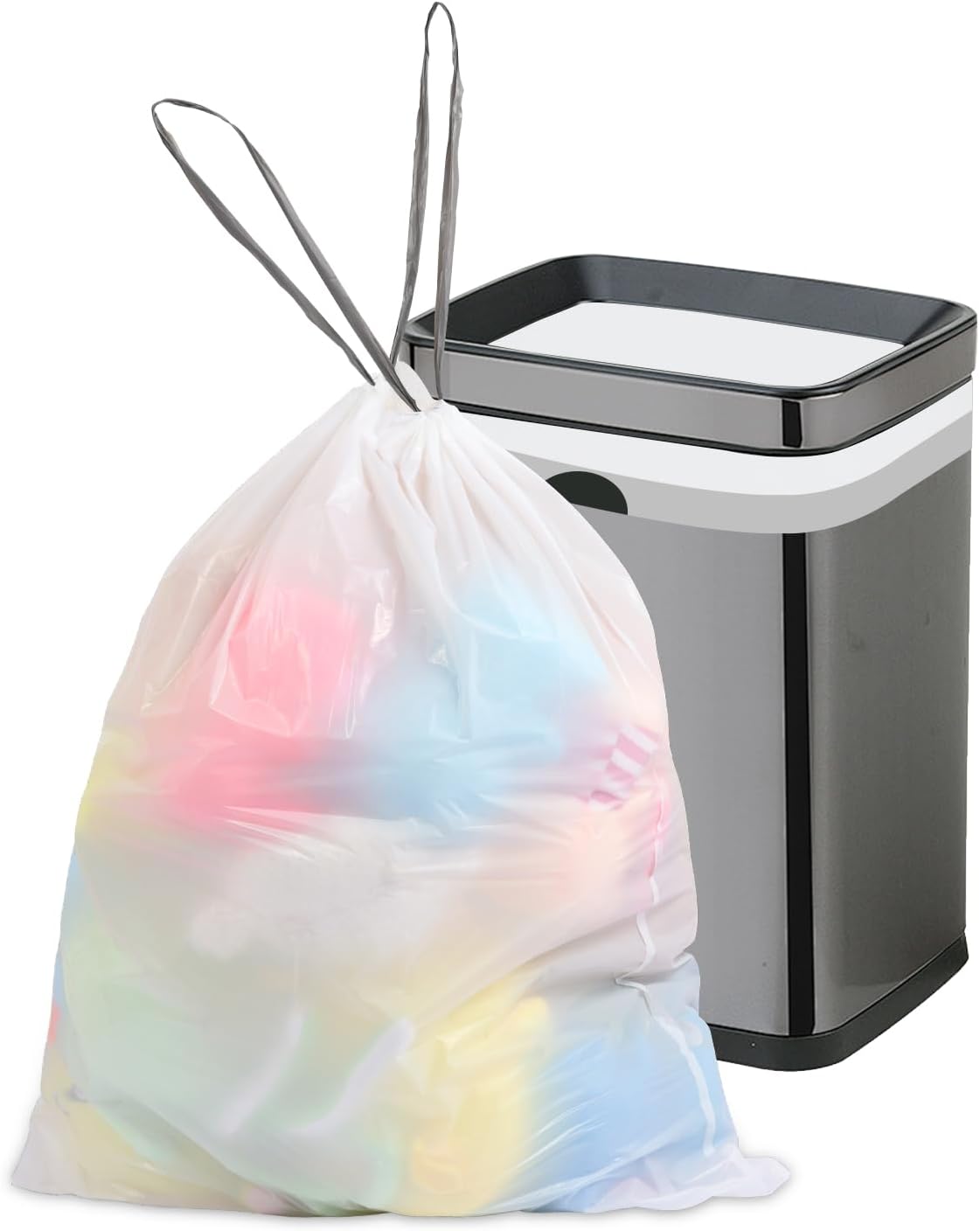 10 Gallon Trash Bags Drawstring, 1 Mil Thick White Garbage Bag for Office Kitchen, 75 Count
