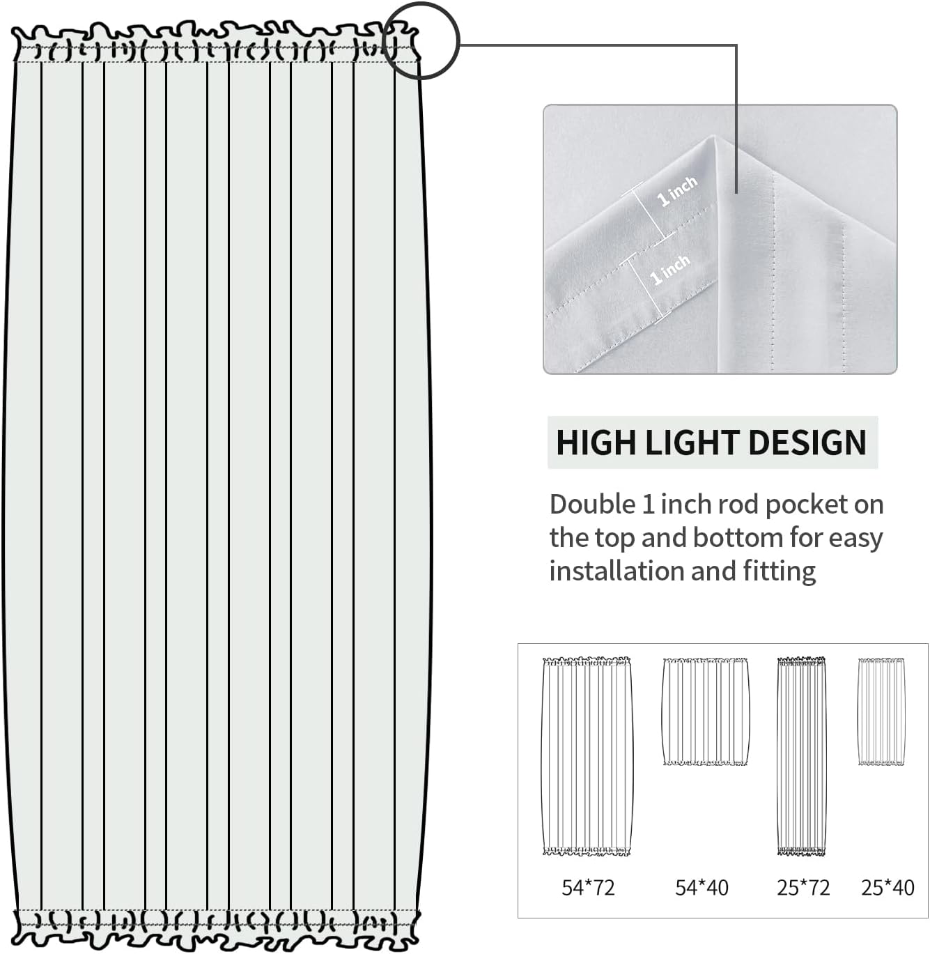 DWCN French Door Curtains – Rod Pocket Thermal Curtain for Doors with Glass Window, Kitchen and Patio Doors for Privacy, 25 X 72 Inches Long, 1 Curtain Panel with Tieback, Greyish White
