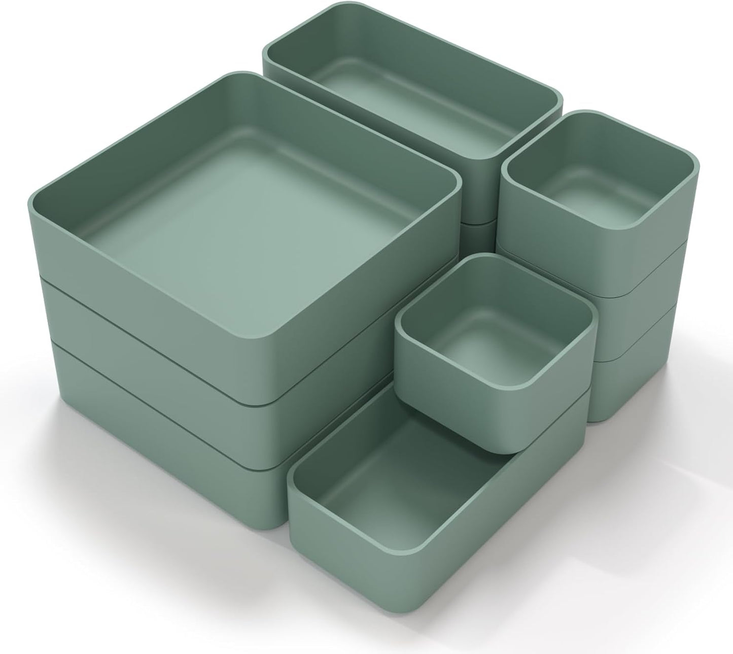 11-Piece Stackable Drawer Organizer Set, Multi-size Desk Drawer Organizer Trays Vanity Storage Bins for Storing Makeup, Stationery, Utensils in Bathroom Dresser, Office and Kitchen
