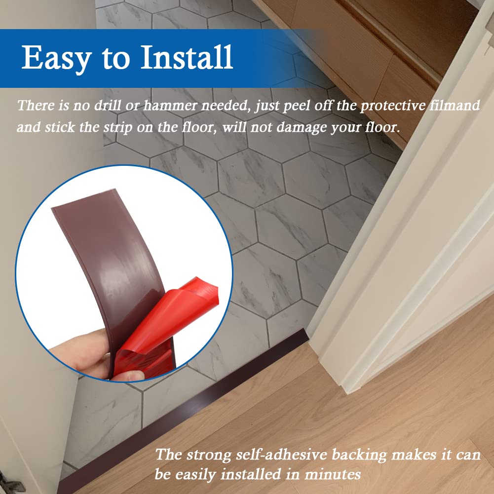 Floor Transition Strip Self Adhesive Floor Cover Strips Laminate 2" Wide Vinyl Flat Divider Transitions (5cm, 3.3Ft, Brown)