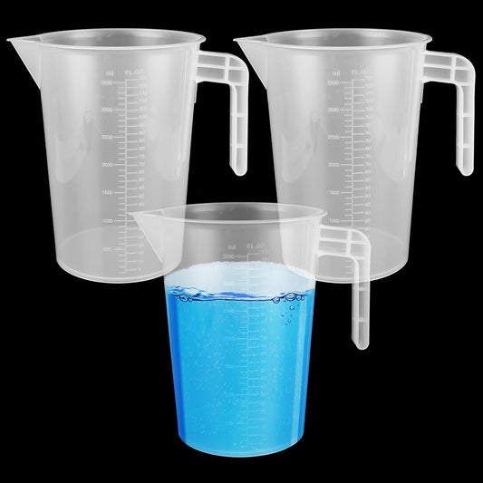 3 Pack 3.5 Liter Measuring Pitcher, Plastic Measuring Cups with Cover, Clear Plastic Graduated Measuring and Mixing Pitcher, Large Measuring Container with Handle and Pour Spout (3500ml)