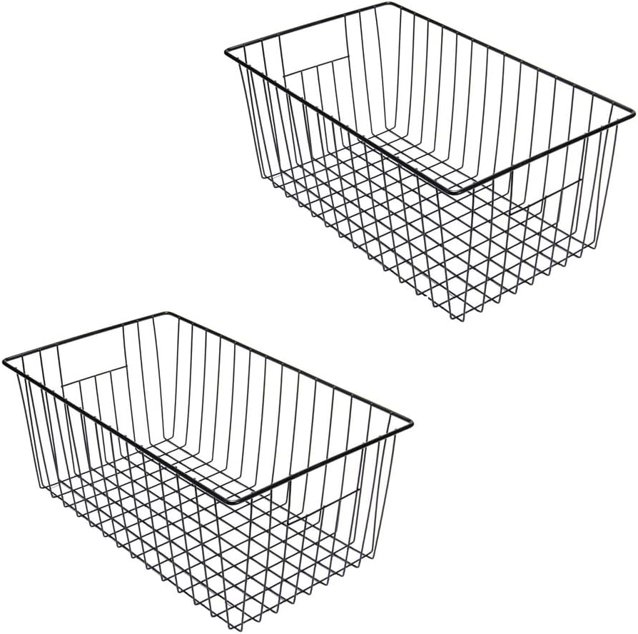 16inch Freezer Wire Storage Organizer Baskets, Household Refrigerator Bin with Built-in Handles for Cabinet, Pantry, Closet