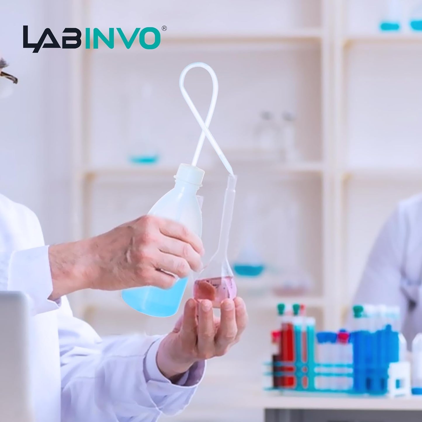 4pcs of Economy Wash Bottles, Vol.1000ml (34oz), Narrow-Mouth Squeeze Bottles Bottles, LDPE Material, with Long Dispensing Tube,IN-WBNL1000