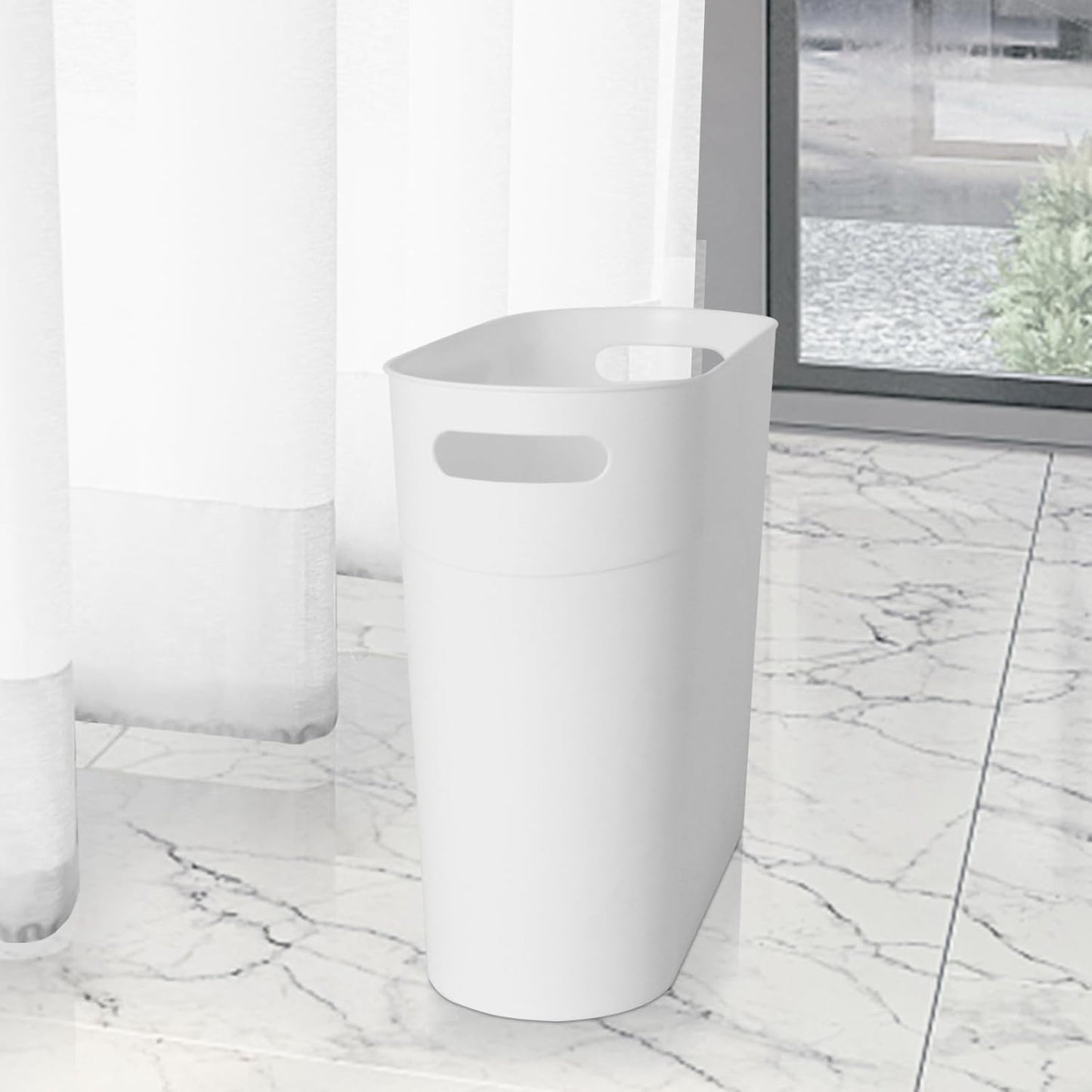 2 Pack 3.2 Gallon Plastic Trash Cans for Bathroom, Small Waste Bins with Handles, Compact Garbage Containers for Narrow Spaces, Recycle Wastebaskets for Office, Kitchen, Bedroom, Living Room (white)